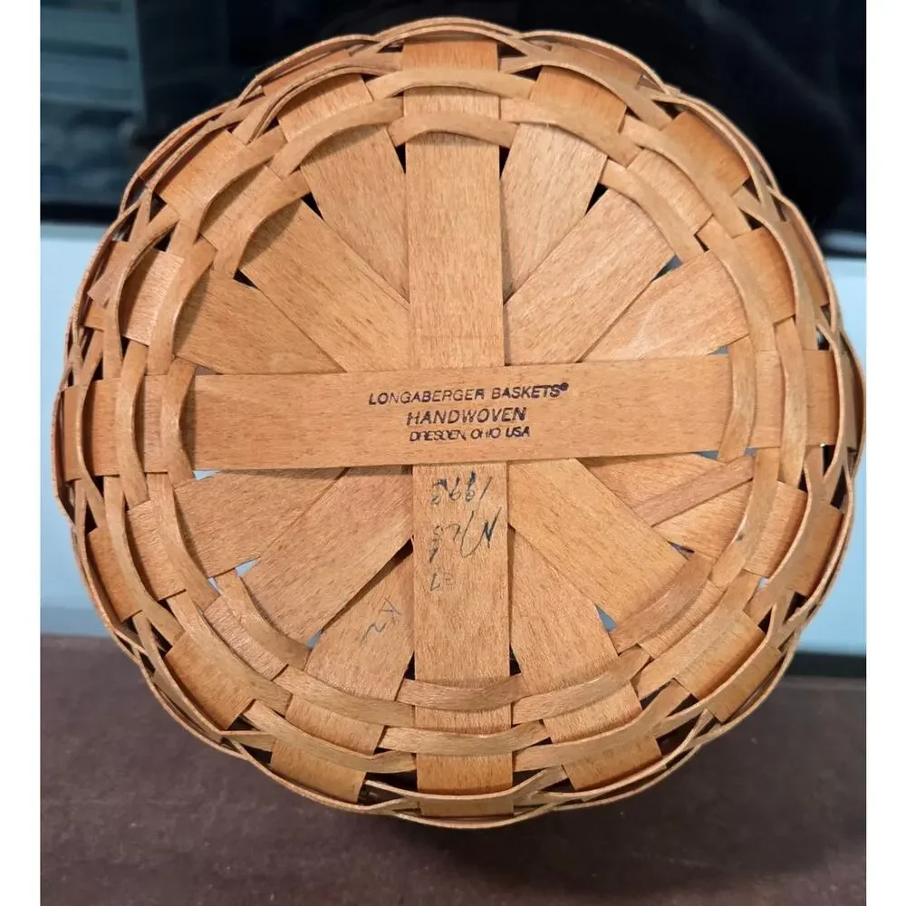 Vintage 1993 Longaberger Handwoven Wood Button Basket 7